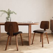 Chaise en bois plaqué de noyer et PU noir (lot de 2) - Flow