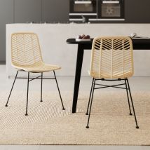 Set de 2 sillas de ratán natural con patas de metal - Tamara