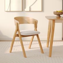 Silla de madera hevea y tejido beige - Héloïse