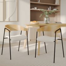 Chaise en tissu bouclé blanc et bois de chêne (lot de 2) - Esmée