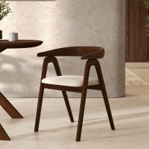 Silla de madera de hevea oscura y tejido bouclé crema - Hawa