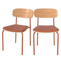 Set de 2 sillas en madera clara y tela terracota - Alba