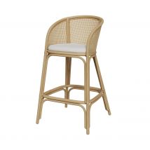 Chaise de bar en rotin et tissu crème 72 cm - Mélana