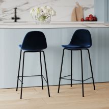 Set de 2 sillas para isla de cocina en terciopelo azul oscuro 65 cm - Henrik
