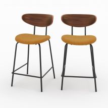 Lot de 2 chaises pour îlot central en velours côtelé jaune 64.5 cm - Tabourets de bar / Chaises de bar Design Mi-hautes, Vintage - Jade, Rendez-Vous 