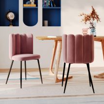 Set de 2 sillas de terciopelo rosa con patas de metal negro - Rosy