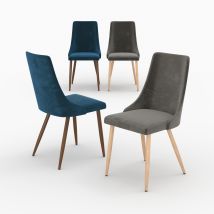 Pack de 4 sillas de terciopelo gris y azul - Vinni