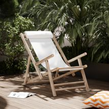 Silla de jardín de bambú y lona blanca - Vadella