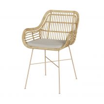 Chaise en rotin, coussin en tissu et pieds en métal beige - Chiloe
