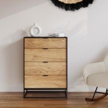 Cómoda de 4 cajones de madera de acacia con patas de metal - Jakson