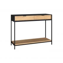 Console 2 tiroirs en bois d'acacia et pieds en métal noir - Jakson