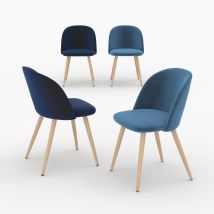 Pack de 4 sillas de terciopelo azul oscuro y azul - Cozy