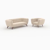 Conjunto de sofá y sillón de terciopelo beige para 4 personas - Mona