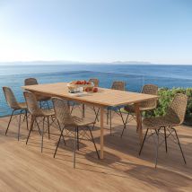 Mesa y sillas de jardín 8 personas madera de teca y resina trenzada - Tiptur