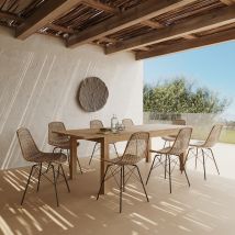 Mesa y sillas de jardín 8 personas de madera y resina trenzada - Tiptur