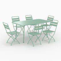 Table et chaises de jardin 6 personnes en métal vert - Yumi