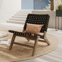 Fauteuil de jardin en teck et sangles en tissu noir - Tao