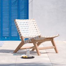 Sillón de jardín de teca con correas de tela blanca - Tao