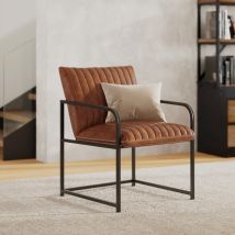 Fauteuil en cuir de buffle marron et métal noir - Armand - Rendez-Vous Déco