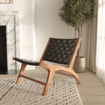 Sillón de teca y cuero tejido negro - Kuna