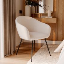 Fauteuil en tissu blanc chiné et pieds en métal noir - Socky - Rendez-Vous Déco