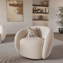 Fauteuil pivotant en tissu bouclé blanc - Naya