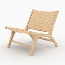 Fauteuil en teck et cuir tressé beige - Kuna
