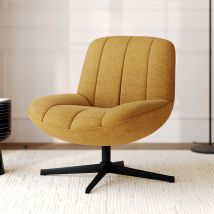 Fauteuil pivotant en tissu effet velours jaune moutarde - Elvis - Rendez-Vous Déco