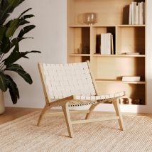 Fauteuil en teck et cuir tressé blanc - Kuna - Rendez-Vous Déco