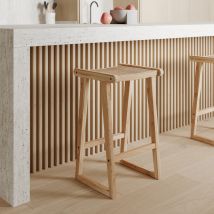 Taburetes para isla de cocina de teca y ratán natural 66 cm - Haida