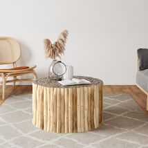 Table basse de jardin ronde en rondins de teck D70 cm - Imani