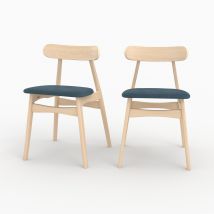Lot de 2 chaises en tissu bleu et bois d'hévéa - Lisette - Rendez-Vous Déco