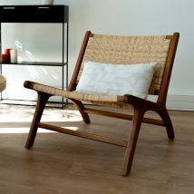 Fauteuil en bois de teck et tressage chevron en rotin - Kilka