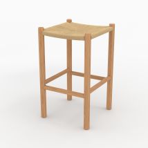 Tabouret pour ilot central 65 cm en teck et rotin - Kaïa