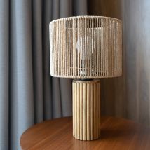 Lampe en papier de corde et socle en rondin de bois - Mira