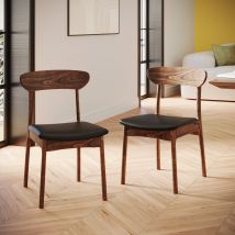 Set de 2 sillas en cuero sintético negro y madera clara - Lana