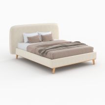 Cama doble 160x200 cm en tejido gris/beige - Modjo