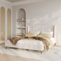 Lit double 160x200 cm en tissu beige et pieds doré - Koda - Rendez-Vous Déco