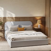 Lit double 160x200 cm avec coffre en tissu gris - Tilly