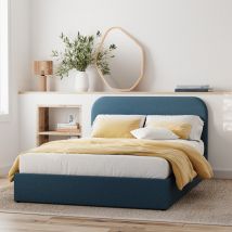 Lit double avec coffre 140x190 cm en tissu bleu - Tilly