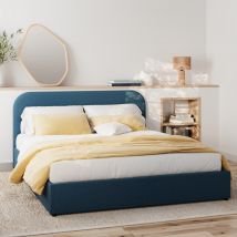 Lit double avec coffre 160x200 cm en tissu bleu - Tilly