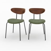Chaise en velours côtelé vert kaki et dossier en noyer (lot de 2) - Jade