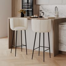 Lot de 2 Tabourets de bar en tissu beige, 75 cm - Chaises de bar hautes, Design Design graphique - Rosy - Rendez-Vous Déco