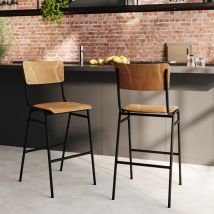 Set de 2 taburetes para isla de cocina de madera 65 cm - Clem