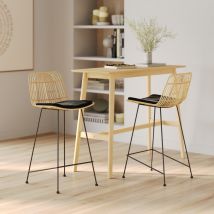 Set de 2 sillas para isla central en ratán y metal negro 66 cm - Goa