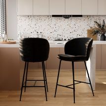 Lot de 2 chaises pour îlot central 66 cm en tissu bouclé noir - Groom - Rendez-Vous Déco