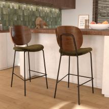 Set de 2 sillas de bar de terciopelo verde kaki 65,5cm - Simone