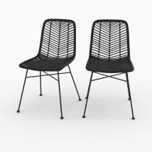 Set de 2 sillas en ratán con patas de metal negro - Tamara