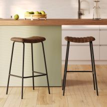 Lot de 2 tabourets de bar 77 cm en cuir marron et pieds en métal - Lupin