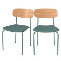 Chaise en bois clair et tissu bleu canard (lot de 2) - Alba